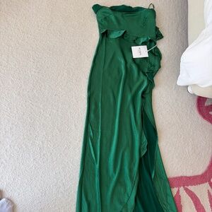 RUNAWAY THE LABEL EMERALD SATIN DRESS